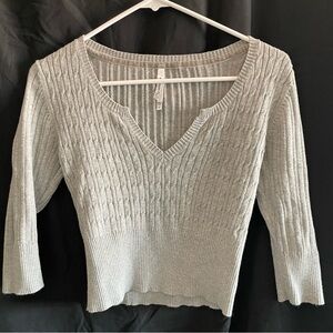 anchor blue Light Gray Cable Knit V-Neck Sweater